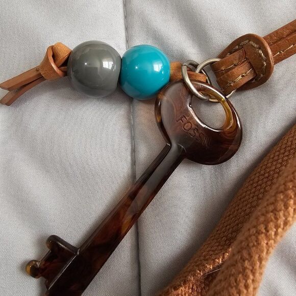 EUC FOSSIL KEY PER COATED CANVAS LIGHT BLUE TOTE / SHOULDER BAG LARGE - Picture 11 of 16